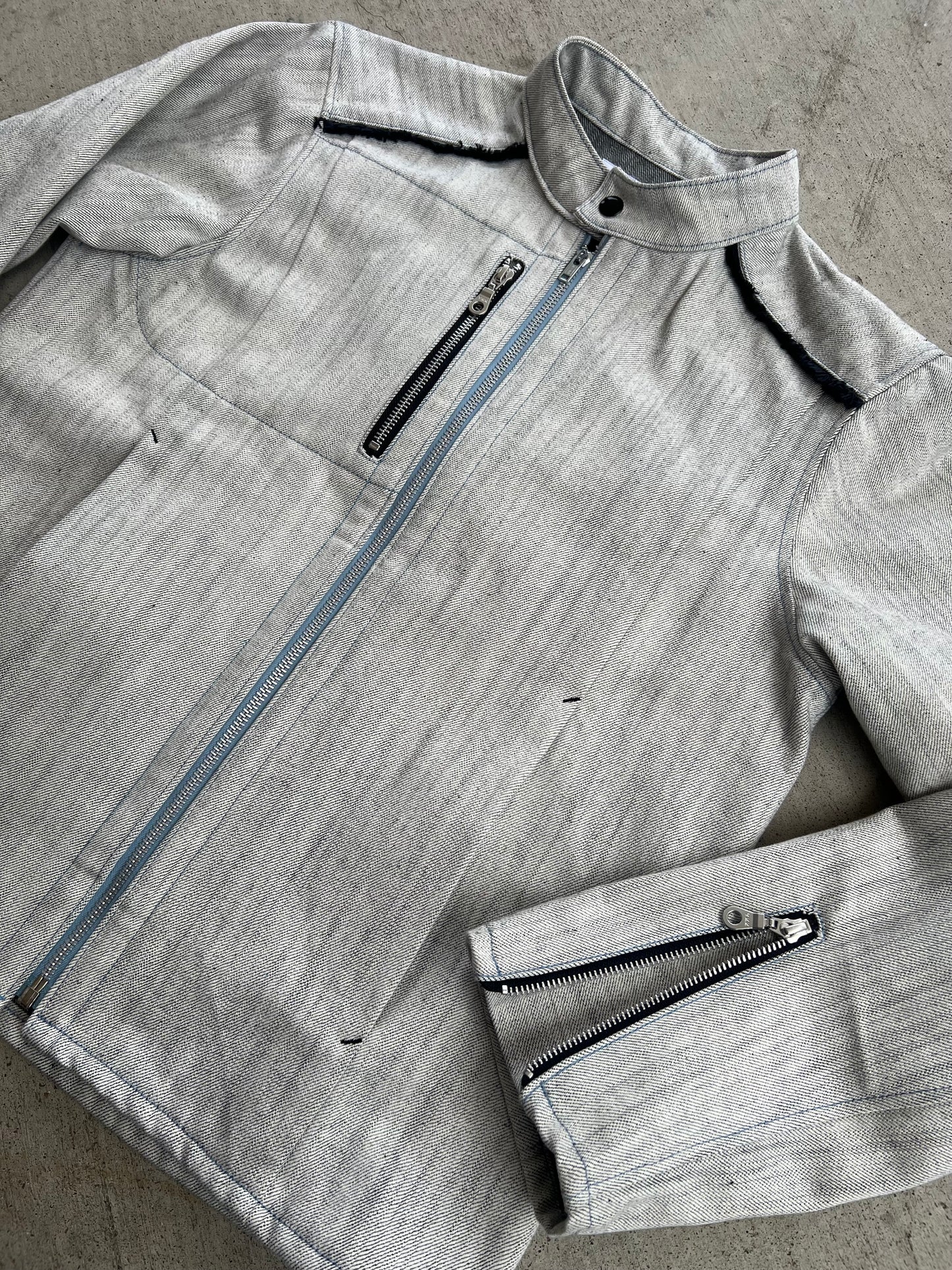 Zip Moto Jacket- White Heather